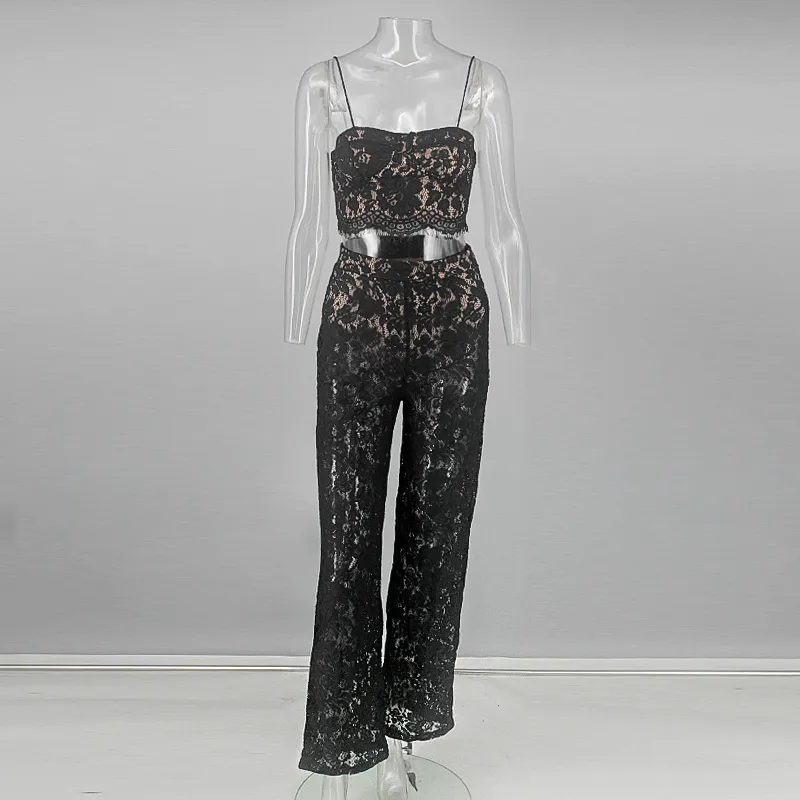 Women's Sleeveless Lace Two-Piece Jumpsuit With Zipper