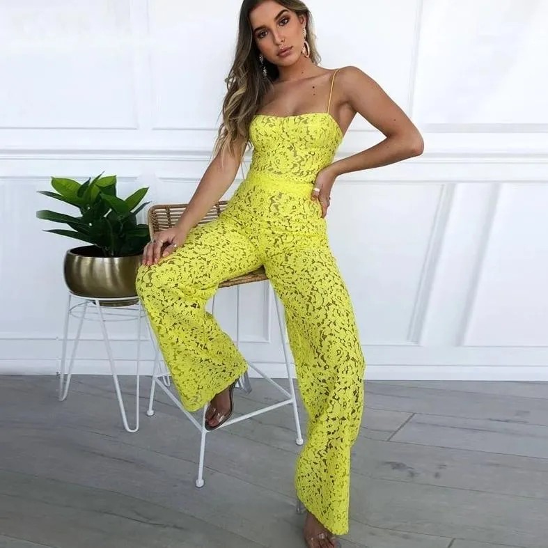 Women's Sleeveless Lace Two-Piece Jumpsuit With Zipper