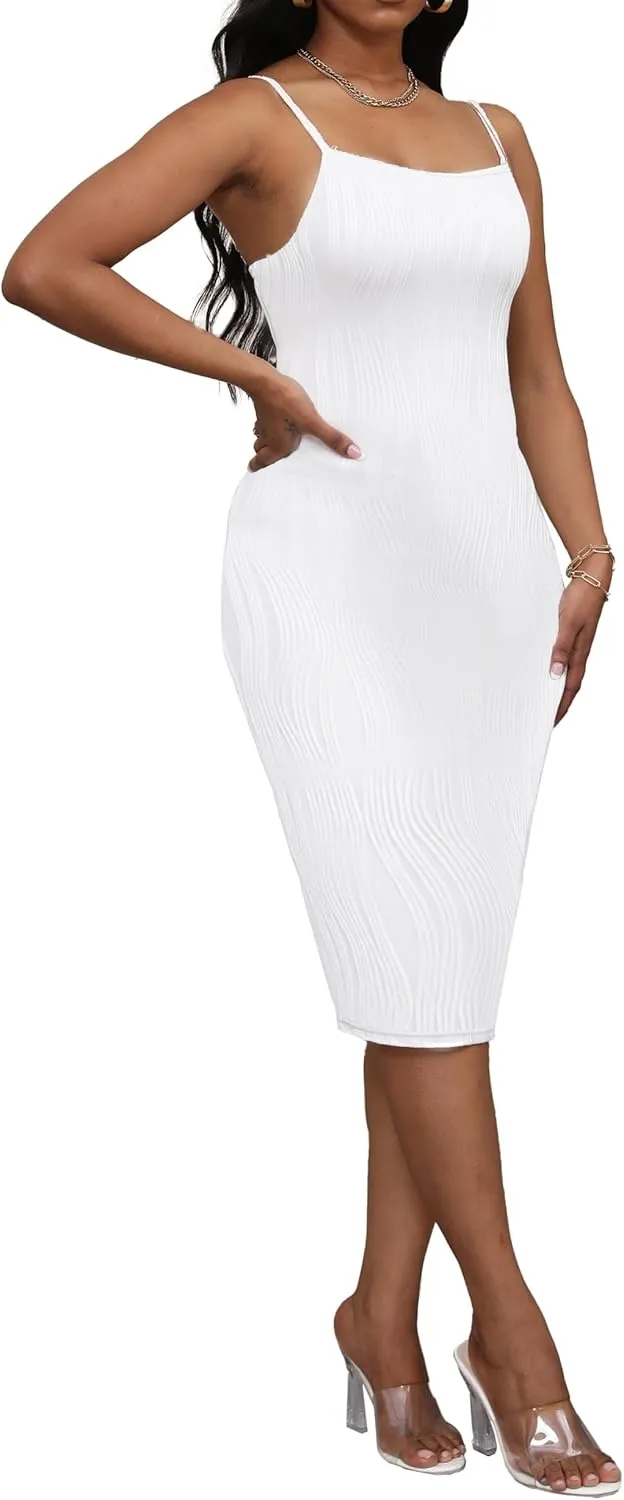 Women's Sleeveless Sexy Split Hem Slip Dresses Bodycon Midi Dres