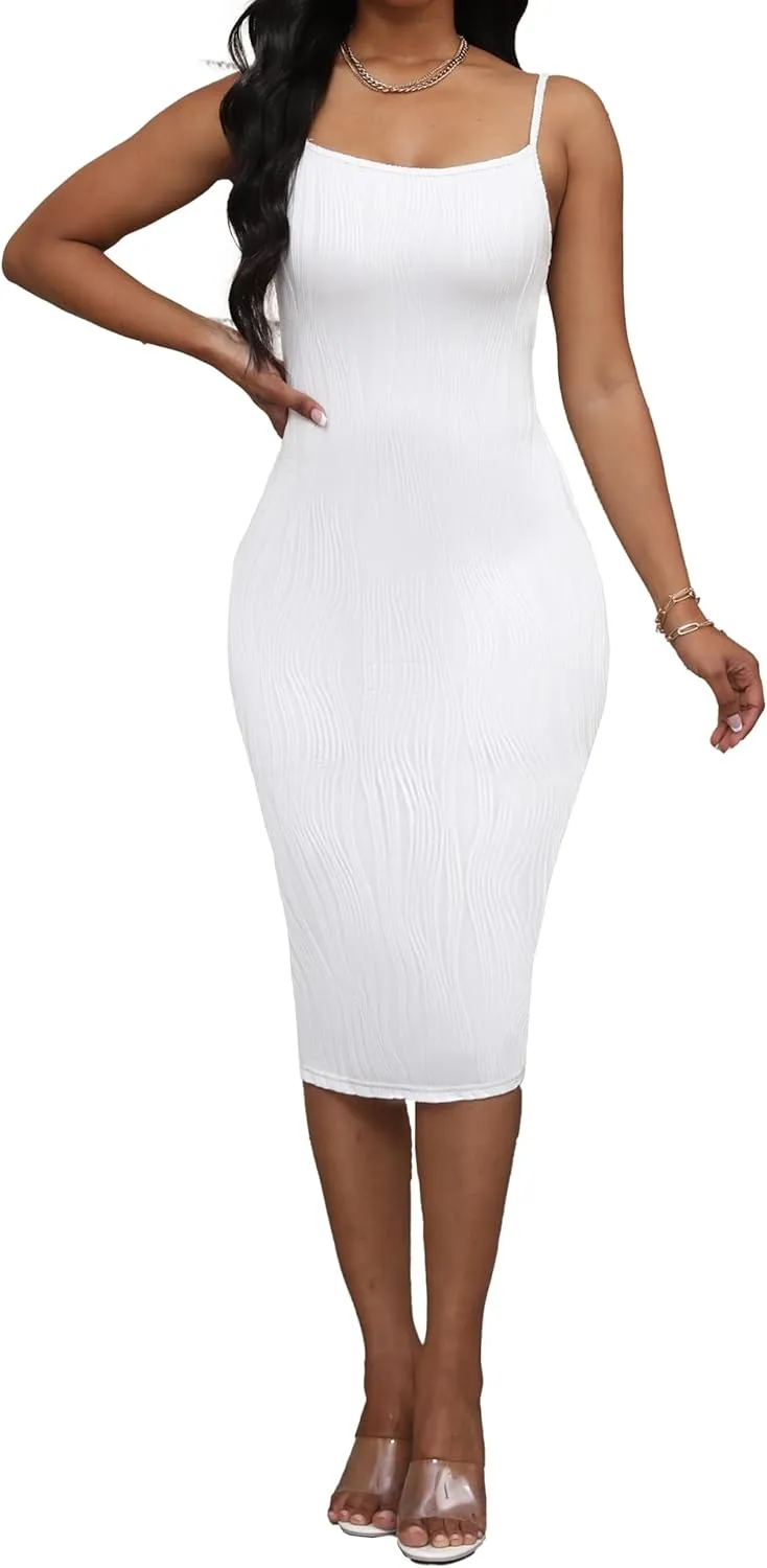 Women's Sleeveless Sexy Split Hem Slip Dresses Bodycon Midi Dres