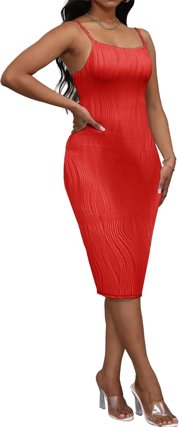 Women's Sleeveless Sexy Split Hem Slip Dresses Bodycon Midi Dres