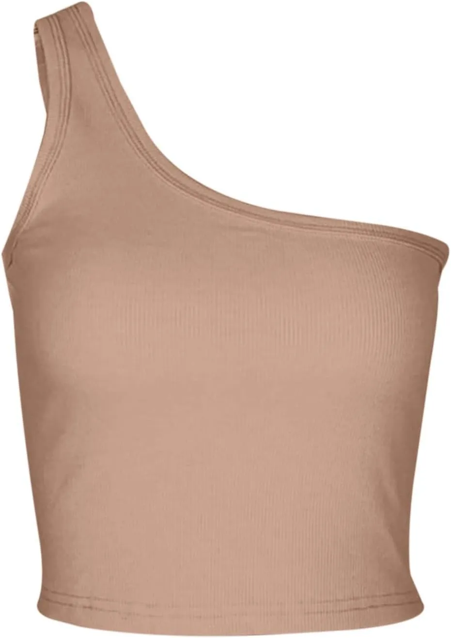 Women's Solid Color Short Bustier One Shoulder Camisole Tank Top T Shirt Stylish Casual Crop Top Halter Bodysuit