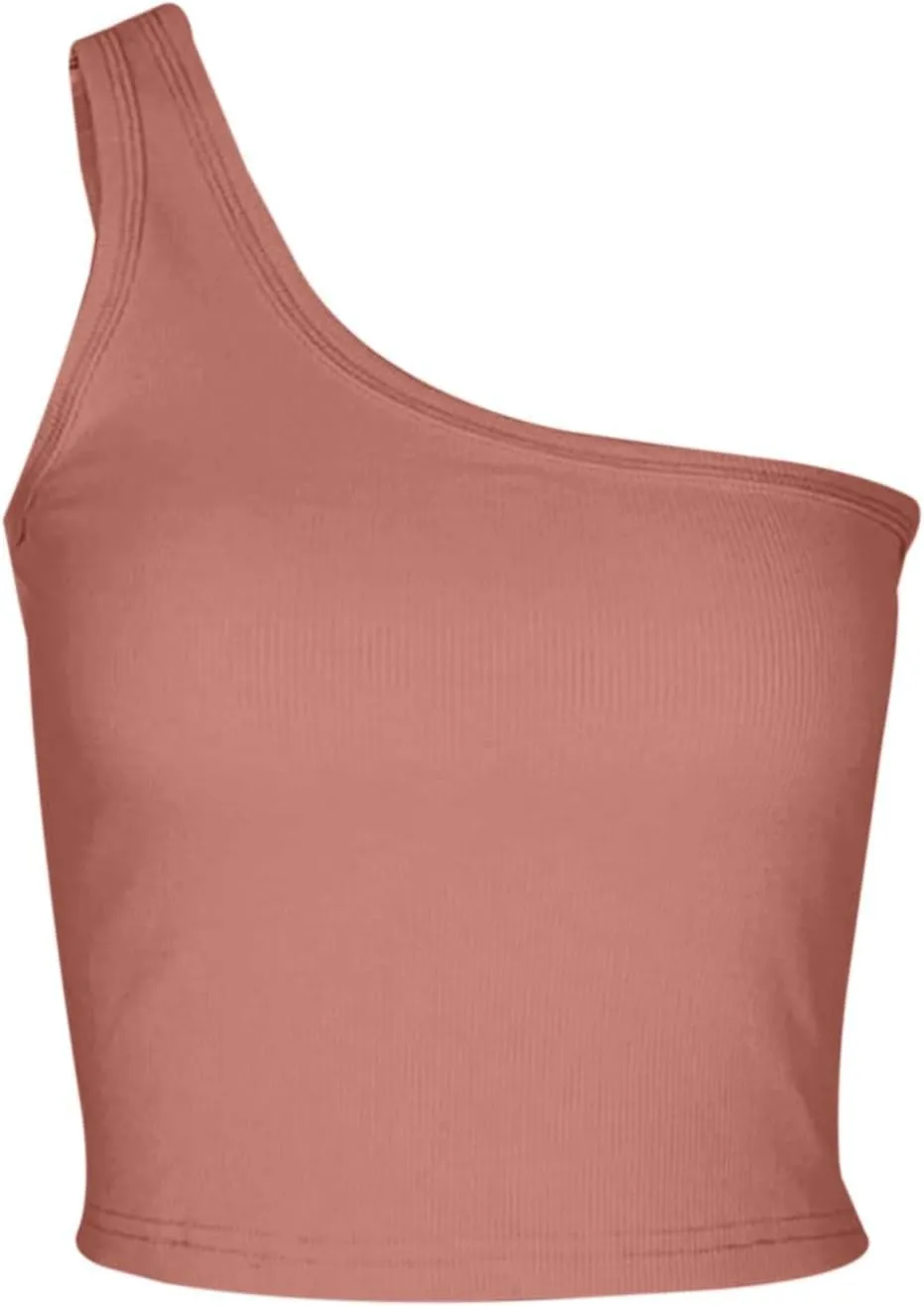 Women's Solid Color Short Bustier One Shoulder Camisole Tank Top T Shirt Stylish Casual Crop Top Halter Bodysuit