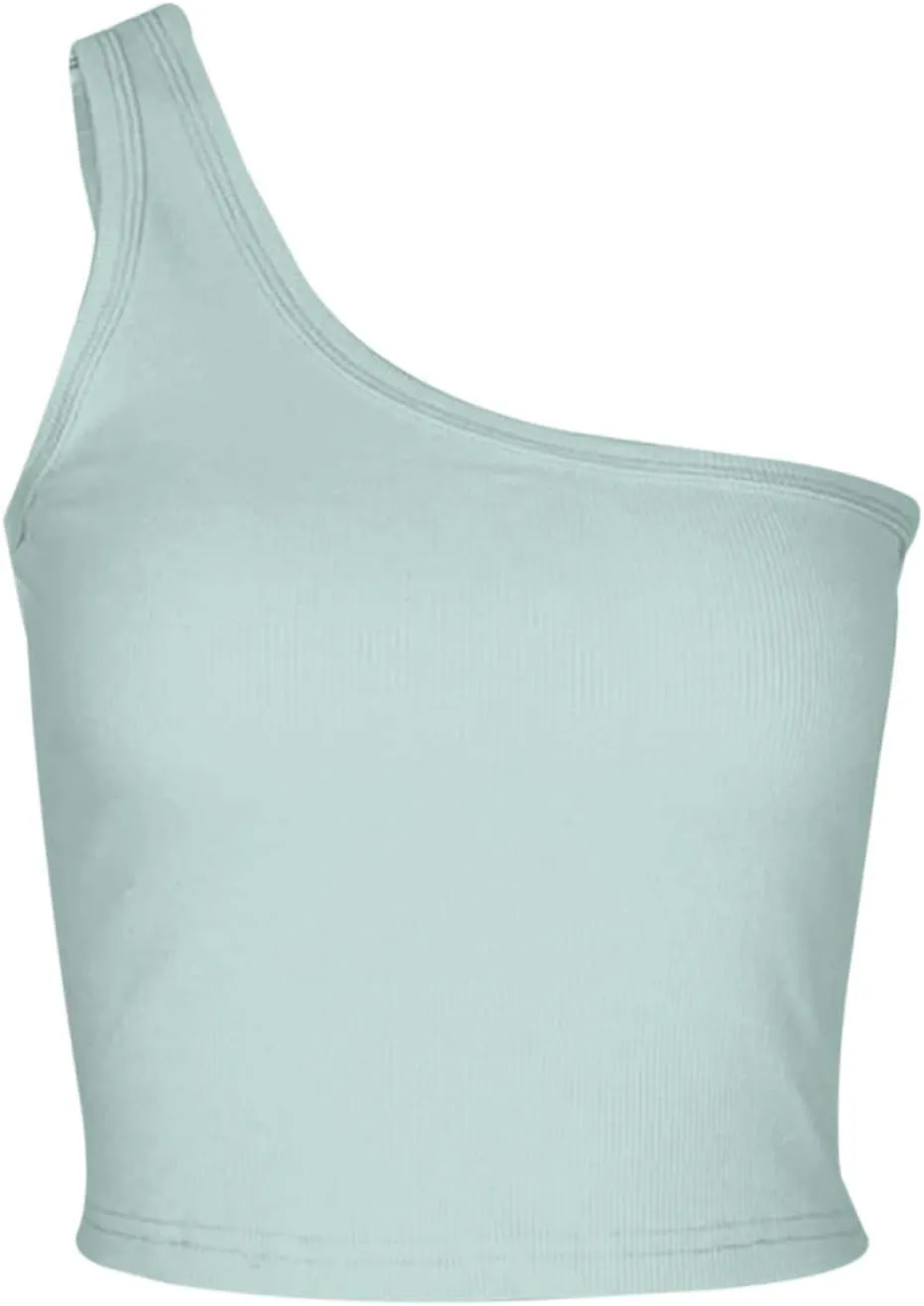 Women's Solid Color Short Bustier One Shoulder Camisole Tank Top T Shirt Stylish Casual Crop Top Halter Bodysuit