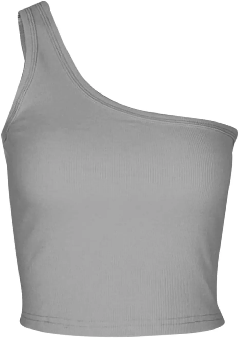 Women's Solid Color Short Bustier One Shoulder Camisole Tank Top T Shirt Stylish Casual Crop Top Halter Bodysuit