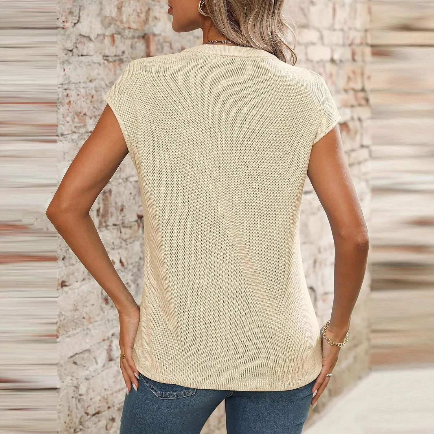 Women's Solid Color V-Neck Knit Tank Tops, Summer Loose Breathable Sleeveless Casual Shirts Lightweight Comfy Clothes