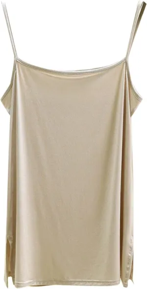 Women's Spaghetti Strap Camisole, Summer Casual Fashion Sleeveless Tank Shirts Comfy Breathable Side Split Tops