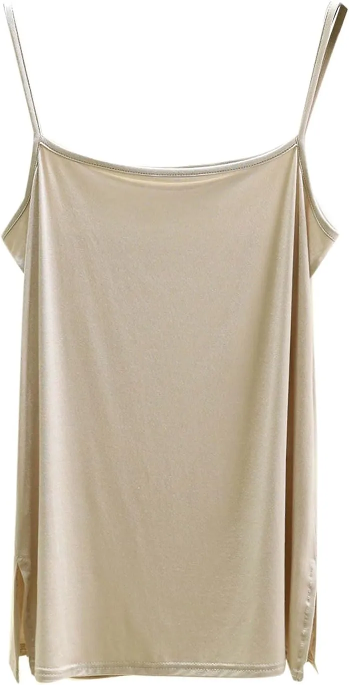 Women's Spaghetti Strap Camisole, Summer Casual Fashion Sleeveless Tank Shirts Comfy Breathable Side Split Tops