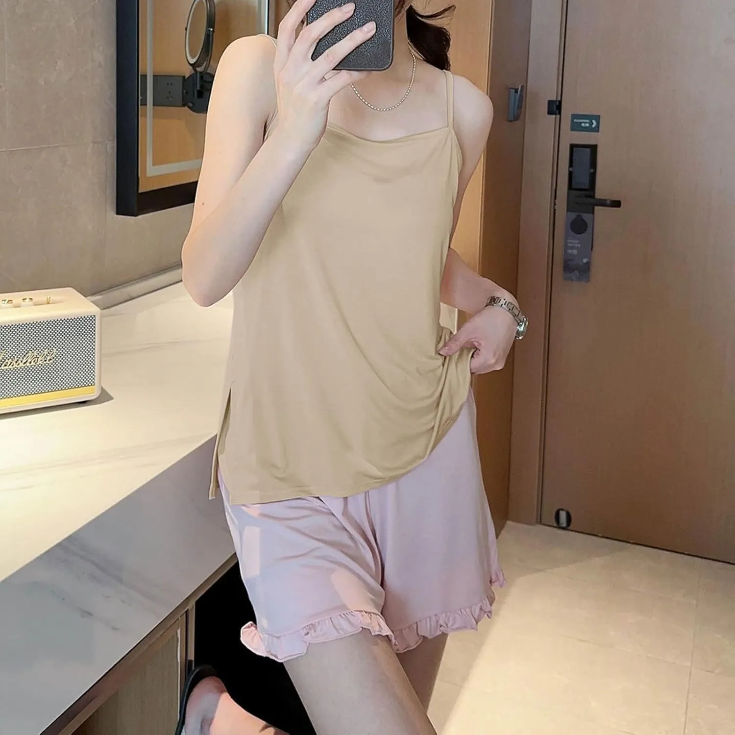 Women's Spaghetti Strap Camisole, Summer Casual Fashion Sleeveless Tank Shirts Comfy Breathable Side Split Tops