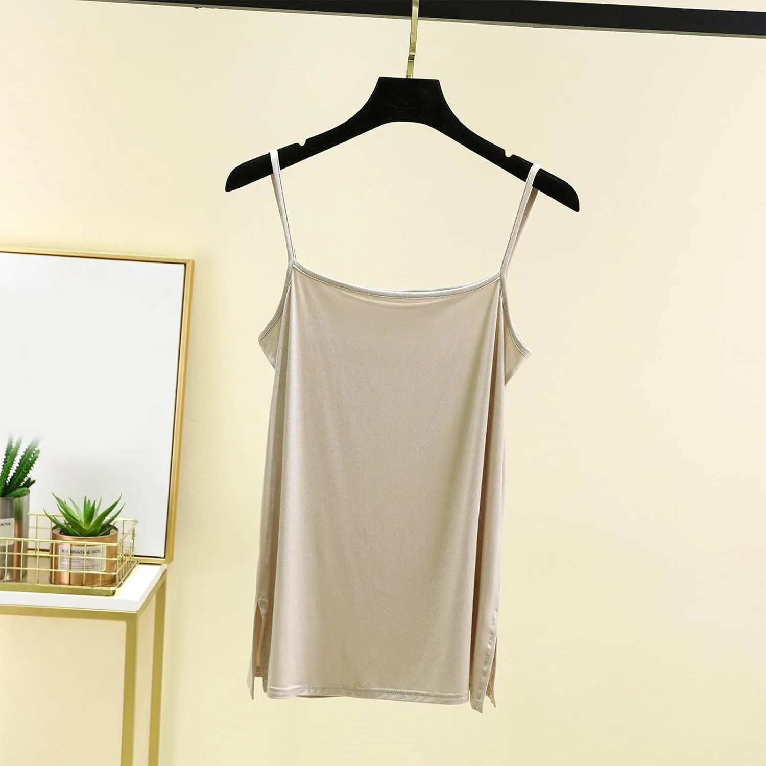 Women's Spaghetti Strap Camisole, Summer Casual Fashion Sleeveless Tank Shirts Comfy Breathable Side Split Tops