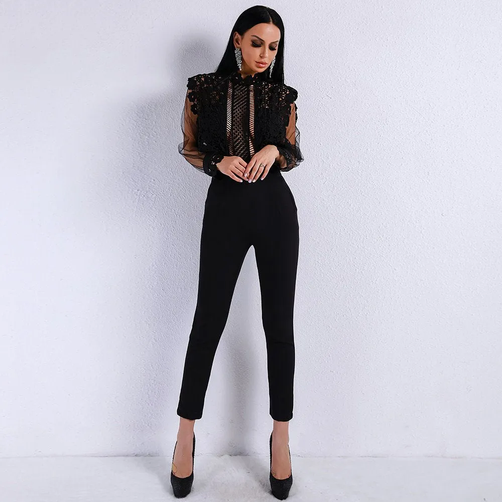 Women's Spring/Summer Long-Sleeve Romper With Mesh