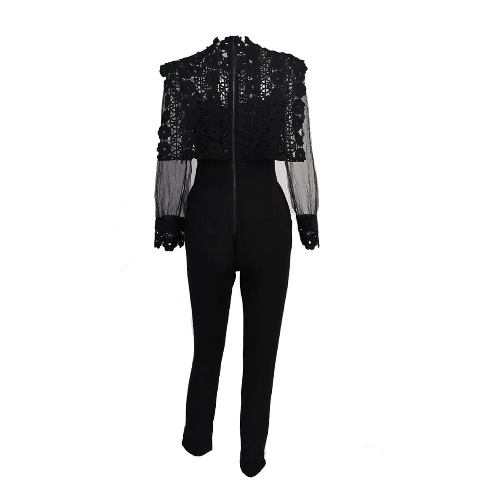 Women's Spring/Summer Long-Sleeve Romper With Mesh