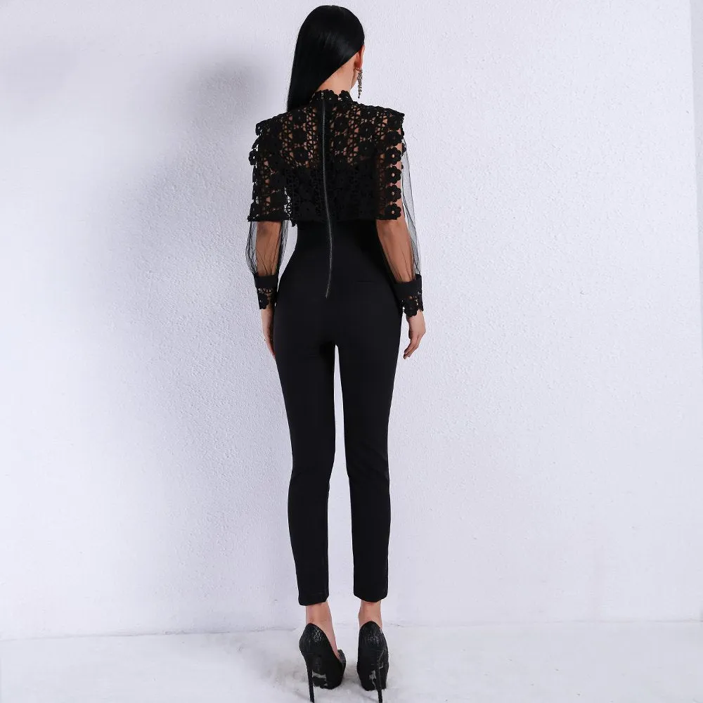 Women's Spring/Summer Long-Sleeve Romper With Mesh