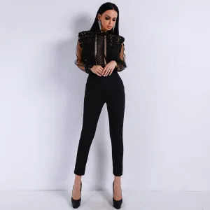 Women's Spring/Summer Long-Sleeve Romper With Mesh