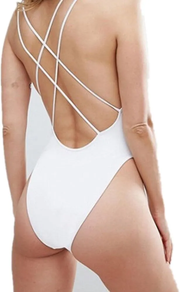 Women'S Strappy Swimwear One Piece Bikini Swimsuits Blackless Monokinis