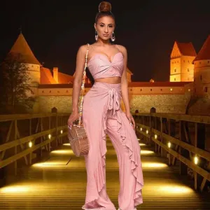 Women's Summer Beach V-Neck Two-Piece Jumpsuit With Ruffles