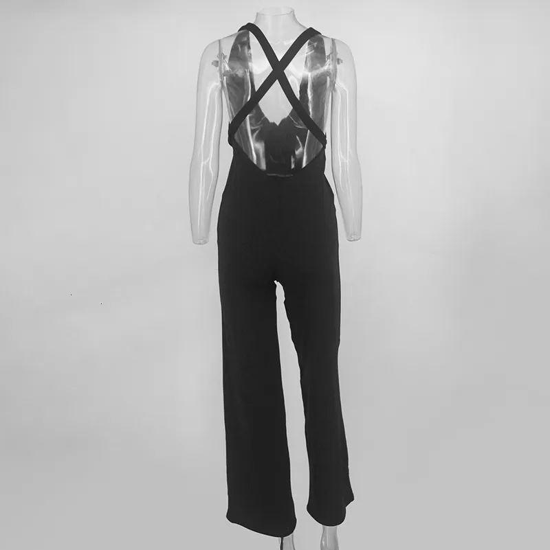 Women's Summer Casual Polyester Deep V-Neck Jumpsuit