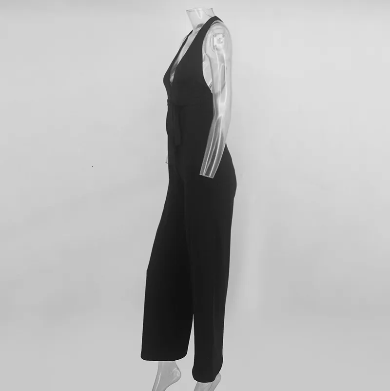 Women's Summer Casual Polyester Deep V-Neck Jumpsuit