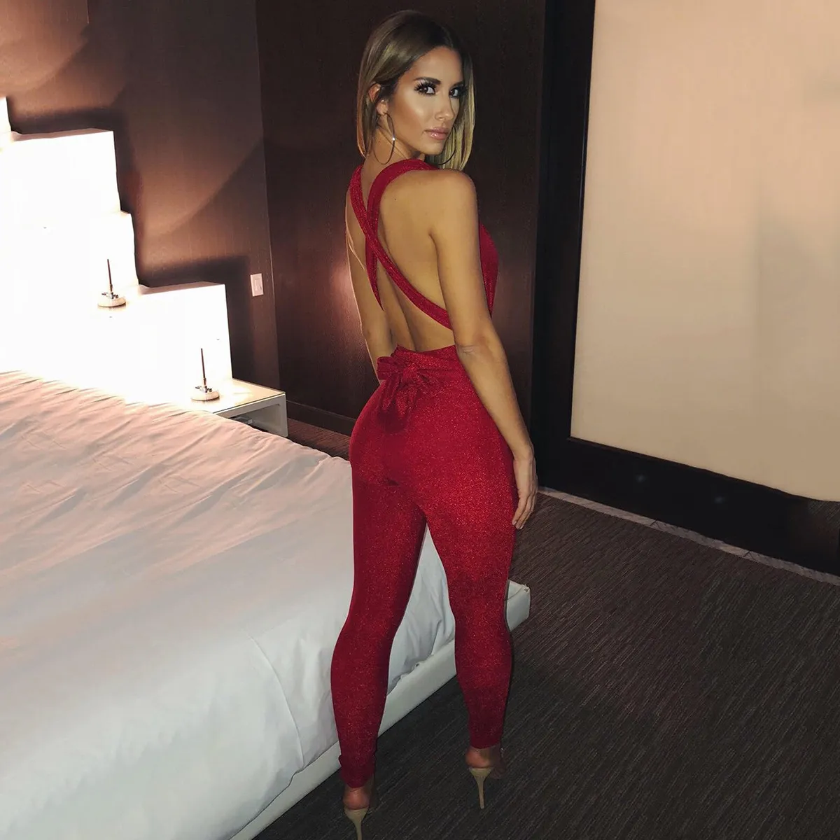 Women's Summer Casual V-Neck Sleeveless Jumpsuit