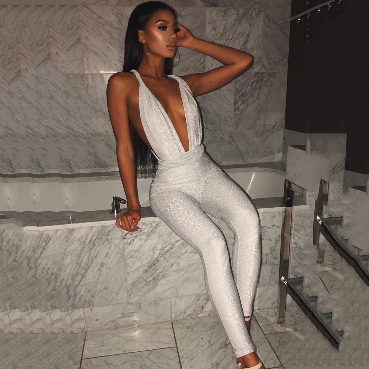 Women's Summer Casual V-Neck Sleeveless Jumpsuit
