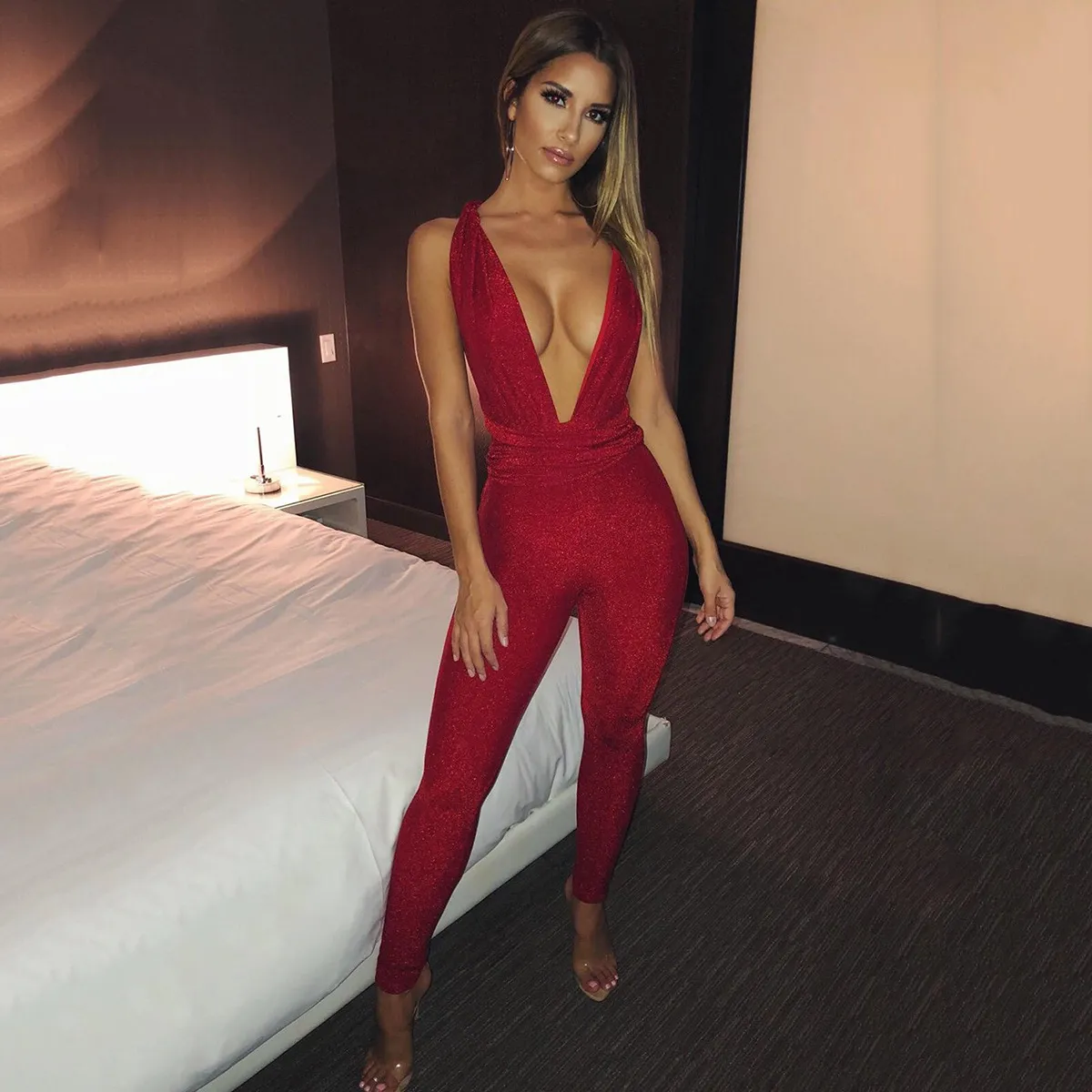 Women's Summer Casual V-Neck Sleeveless Jumpsuit