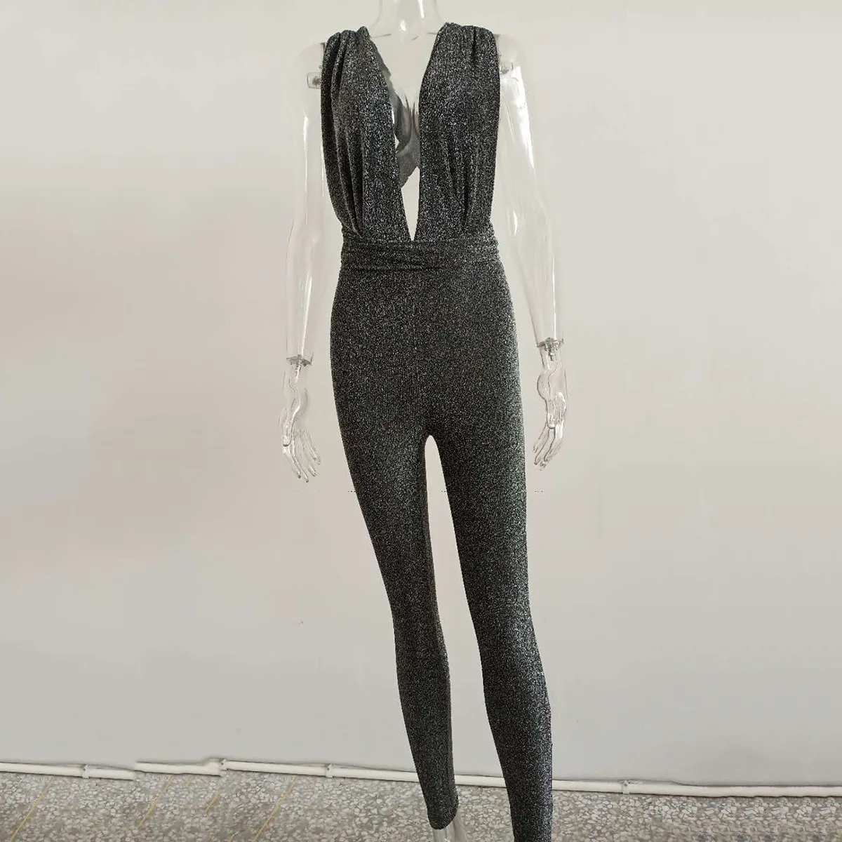 Women's Summer Casual V-Neck Sleeveless Jumpsuit