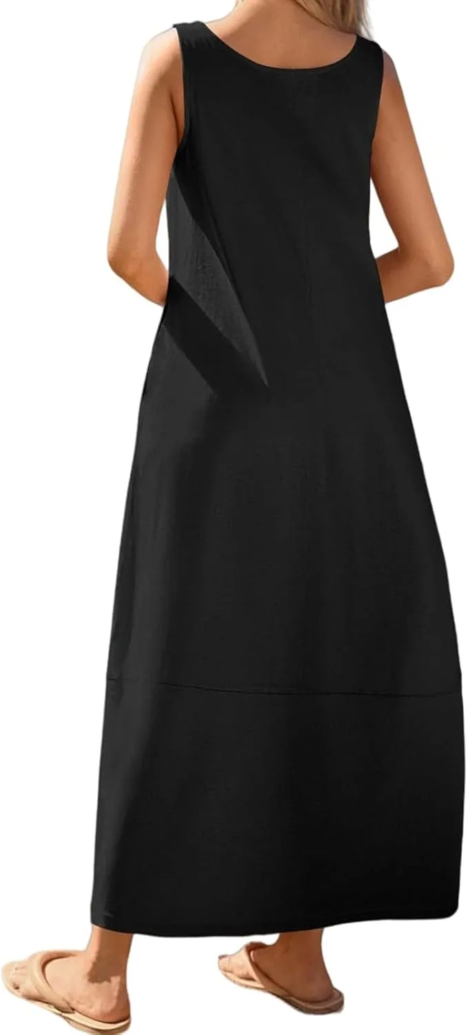 Womens Summer Dress Square Neck Pleated Swing Casual Maxi Dresses Sexy Sleeveless Long Dress Beach Party Dresses 2025
