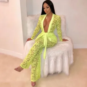 Women's Summer Lace V-Neck Two-Piece Jumpsuit