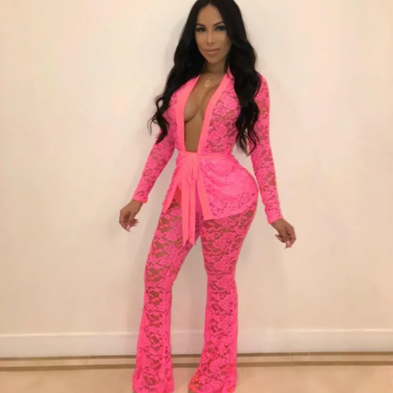 Women's Summer Lace V-Neck Two-Piece Jumpsuit