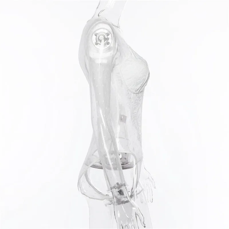 Women's Summer Long-Sleeved V-Neck Mesh Lace Bodysuit