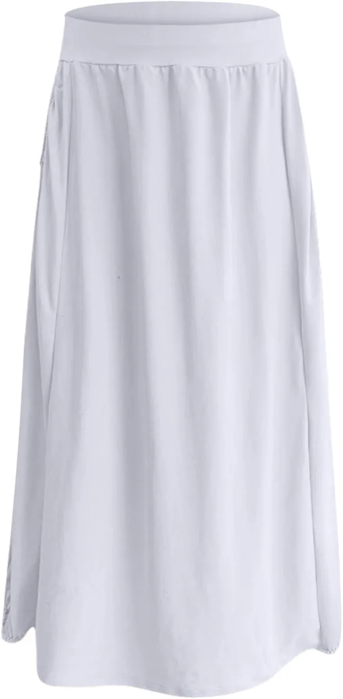 Women's Summer Maxi Skirts 2025 Trendy Solid High Waisted Ankle Length Skirt Casual Flowy Ruffle Hem Balloon Skirts