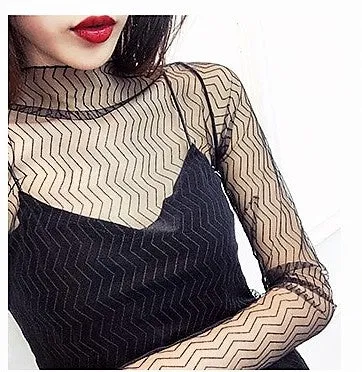Women's Summer Mesh Transparent Long-Sleeved T-Shirt