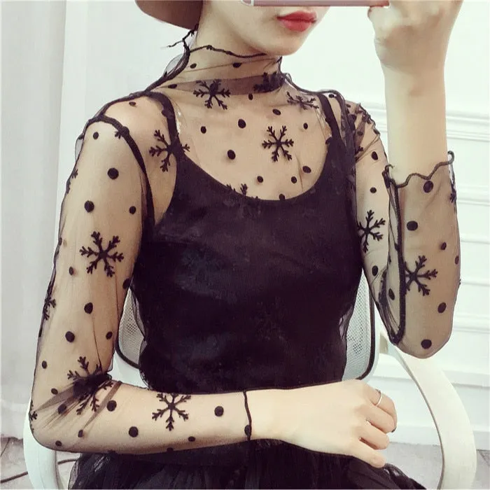 Women's Summer Mesh Transparent Long-Sleeved T-Shirt