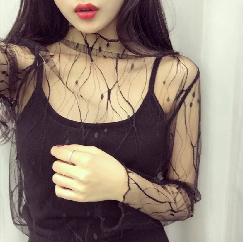 Women's Summer Mesh Transparent Long-Sleeved T-Shirt