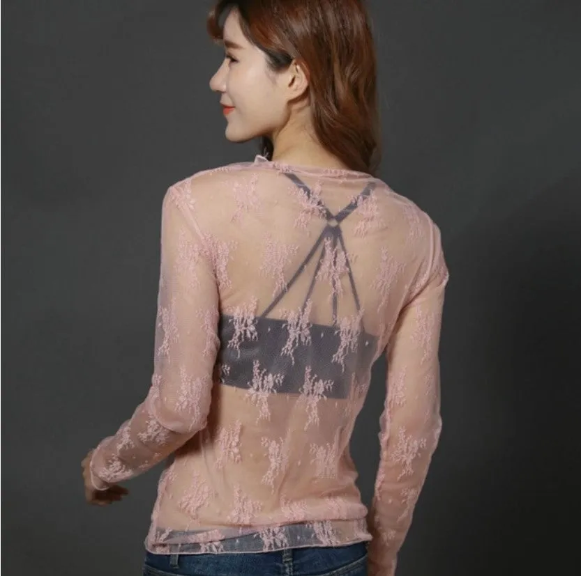 Women's Summer Mesh Transparent Long-Sleeved T-Shirt