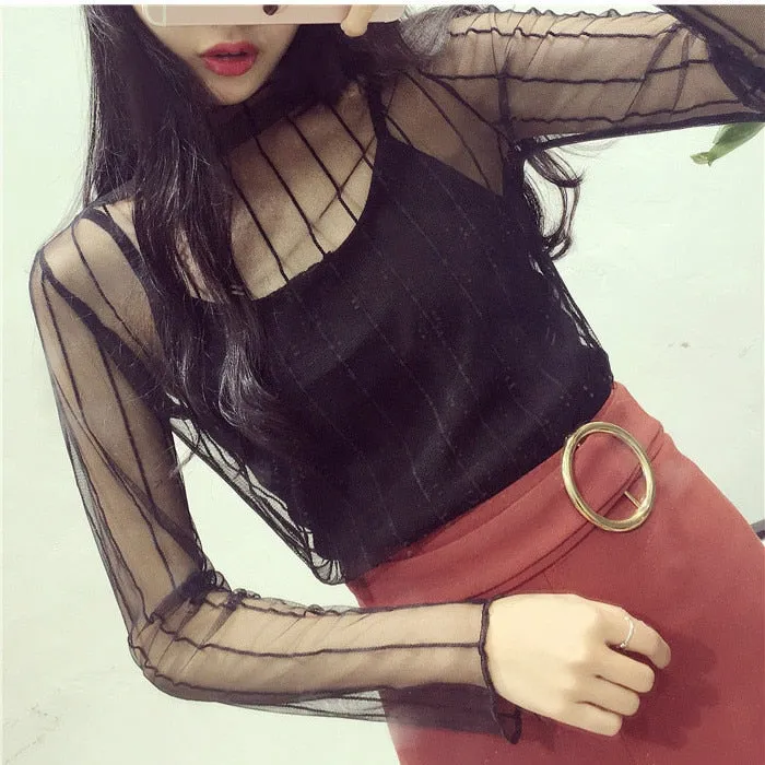 Women's Summer Mesh Transparent Long-Sleeved T-Shirt