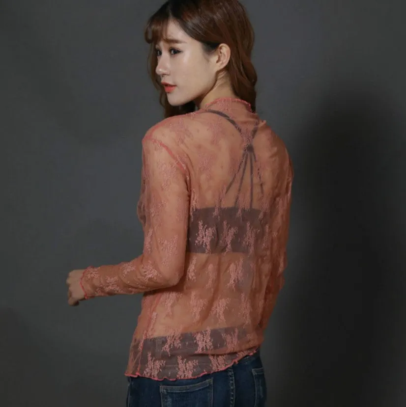 Women's Summer Mesh Transparent Long-Sleeved T-Shirt
