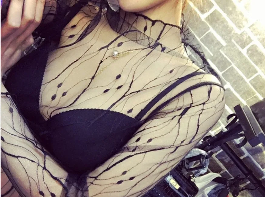 Women's Summer Mesh Transparent Long-Sleeved T-Shirt