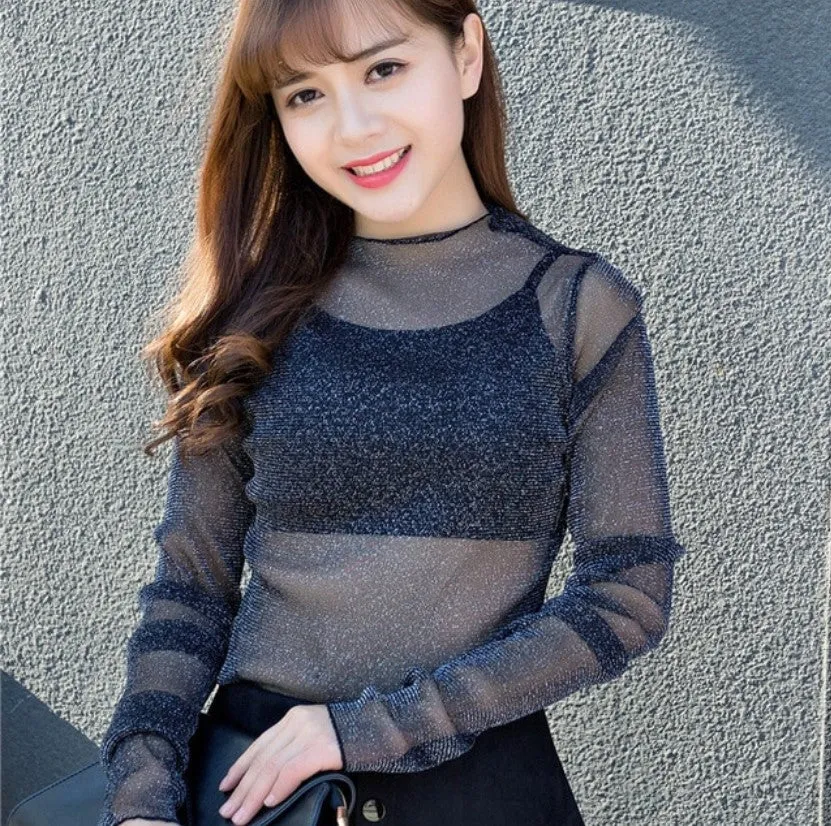 Women's Summer Mesh Transparent Long-Sleeved T-Shirt