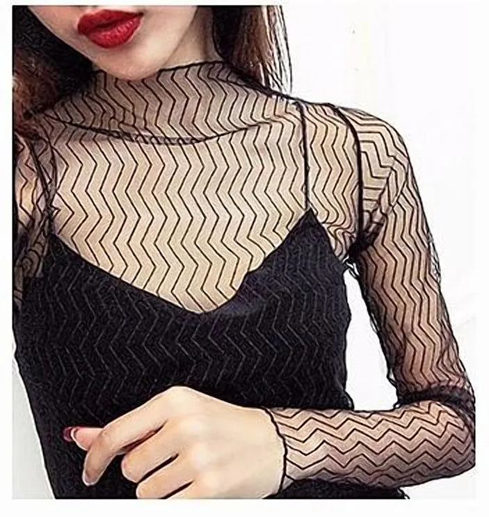 Women's Summer Mesh Transparent Long-Sleeved T-Shirt
