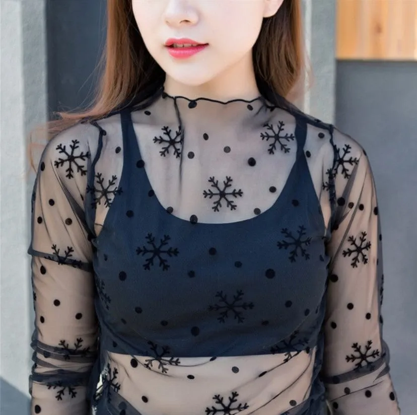Women's Summer Mesh Transparent Long-Sleeved T-Shirt