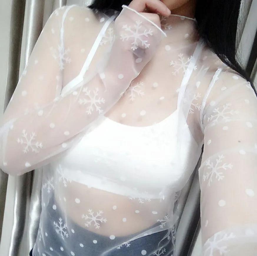 Women's Summer Mesh Transparent Long-Sleeved T-Shirt
