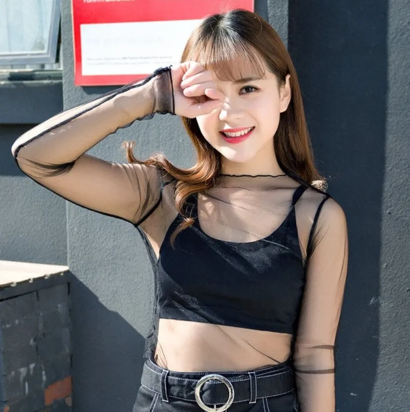 Women's Summer Mesh Transparent Long-Sleeved T-Shirt