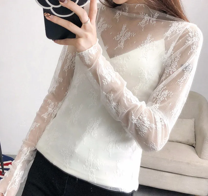 Women's Summer Mesh Transparent Long-Sleeved T-Shirt