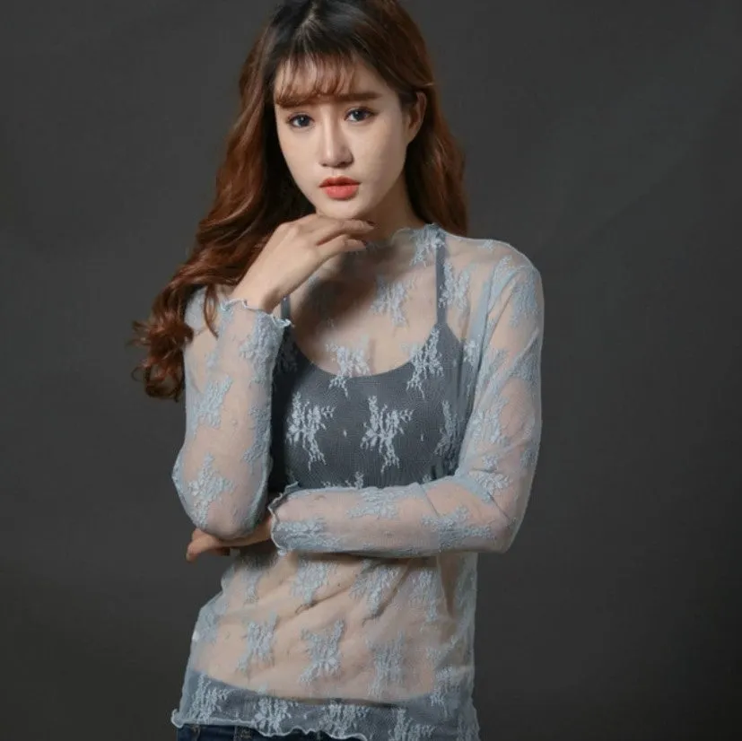 Women's Summer Mesh Transparent Long-Sleeved T-Shirt