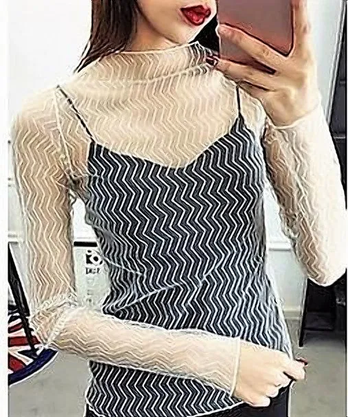 Women's Summer Mesh Transparent Long-Sleeved T-Shirt