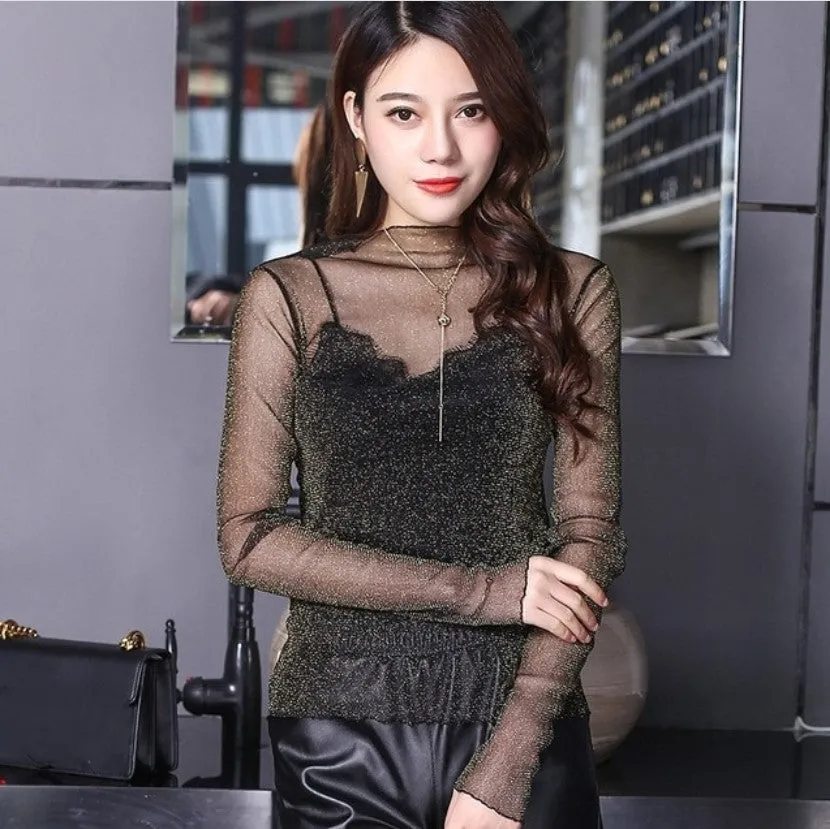 Women's Summer Mesh Transparent Long-Sleeved T-Shirt