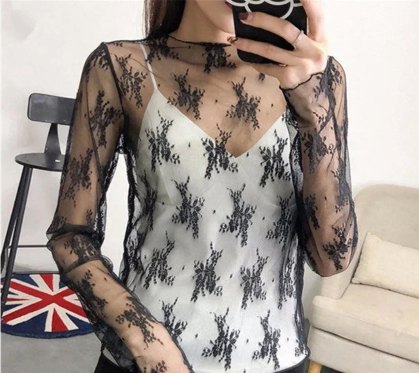 Women's Summer Mesh Transparent Long-Sleeved T-Shirt