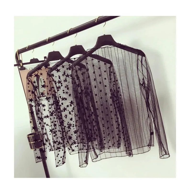 Women's Summer Mesh Transparent Long-Sleeved T-Shirt