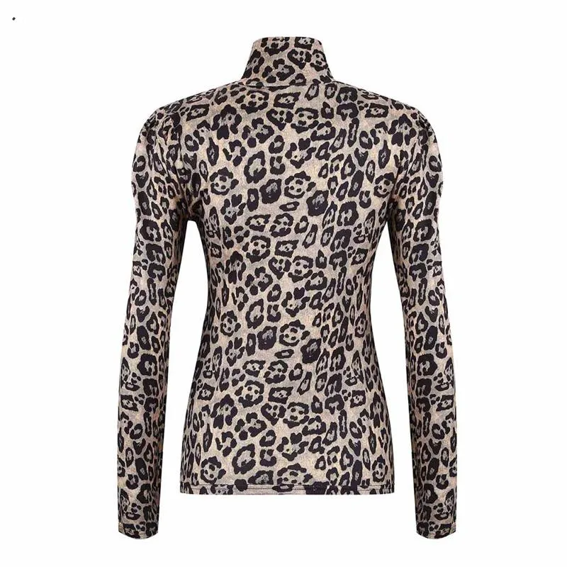 Women's Summer Polyester Leopard Puff-Sleeved T-Shirt